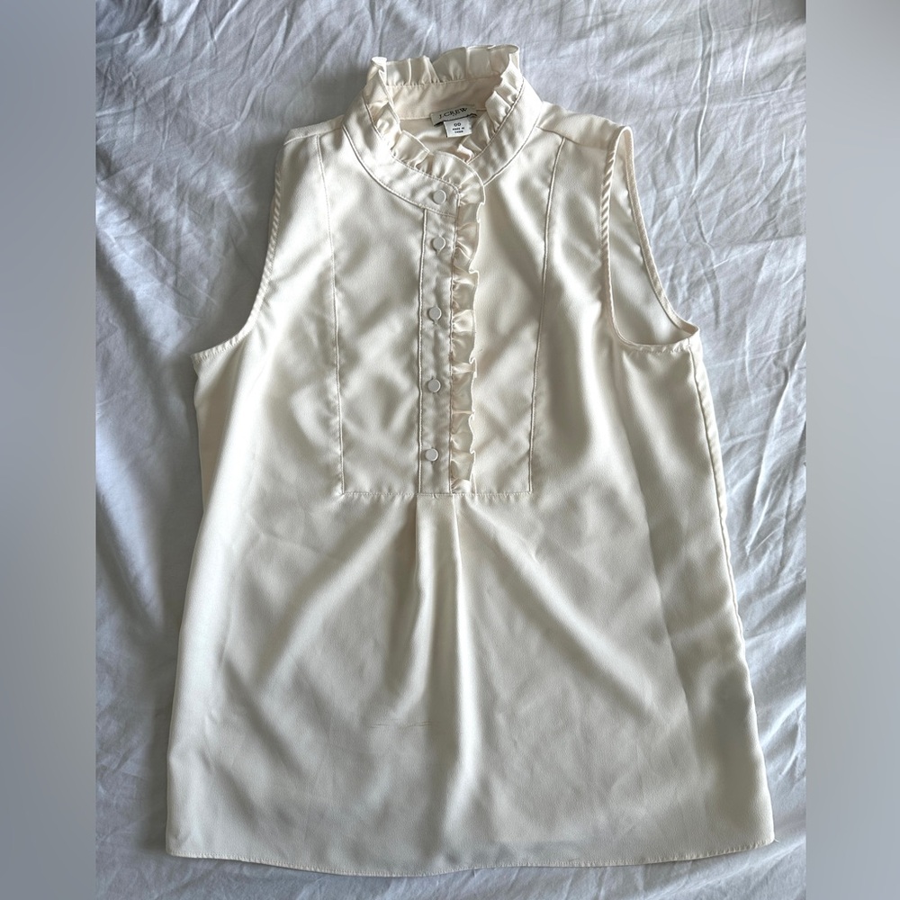 J.Crew Factory Button Up Sleeveless Blouse with Feminine Ruffle 00 XXS